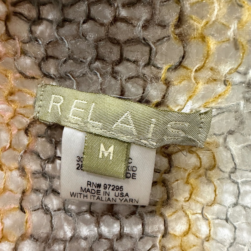 Relais Mohair Blend Open Knit Duster Cardigan Striped Multi Color Medium - Picture 3 of 9